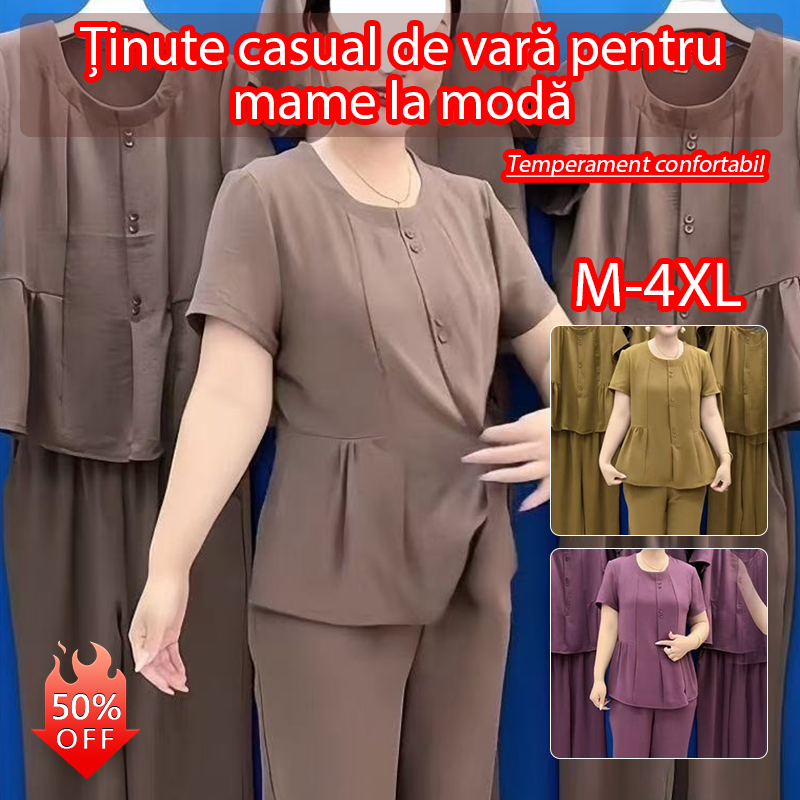 【Top + Spodnie】🔥45% off 🔥Dwuczęściowy kostium sportowy, szczupły temperament, duży rozmiar, 2026, letni kostium dla mam, modny