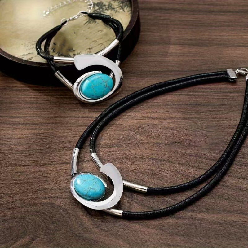 ✨🔥【Último día de promoción】Conjunto de collar y pulsera de piedras preciosas de estilo bohemio
