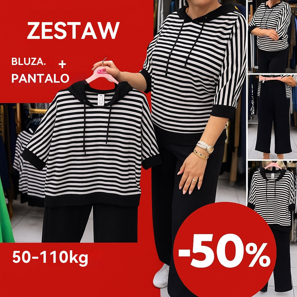 💥 Wyprzedaż 💥 Zestaw damski: top w paski i gładkie spodnie