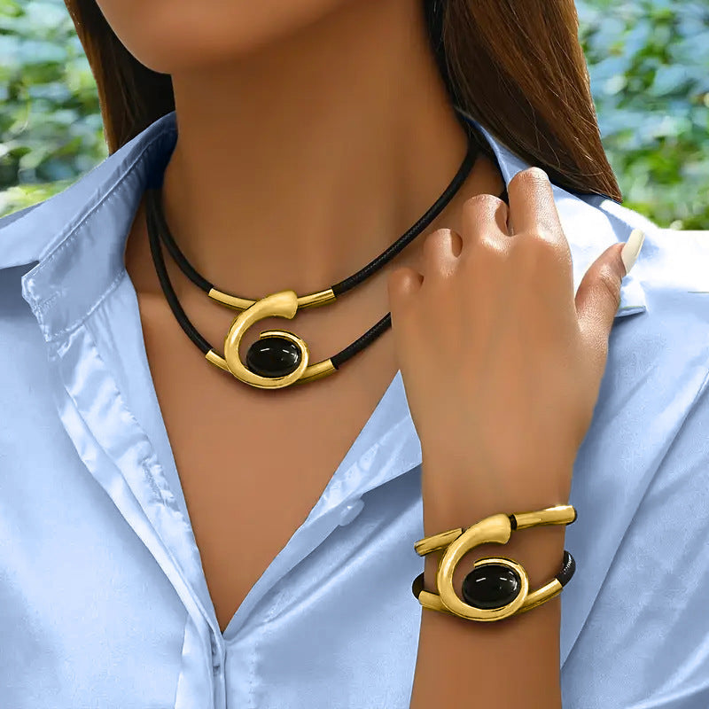 ✨🔥【Último día de promoción】Conjunto de collar y pulsera de piedras preciosas de estilo bohemio