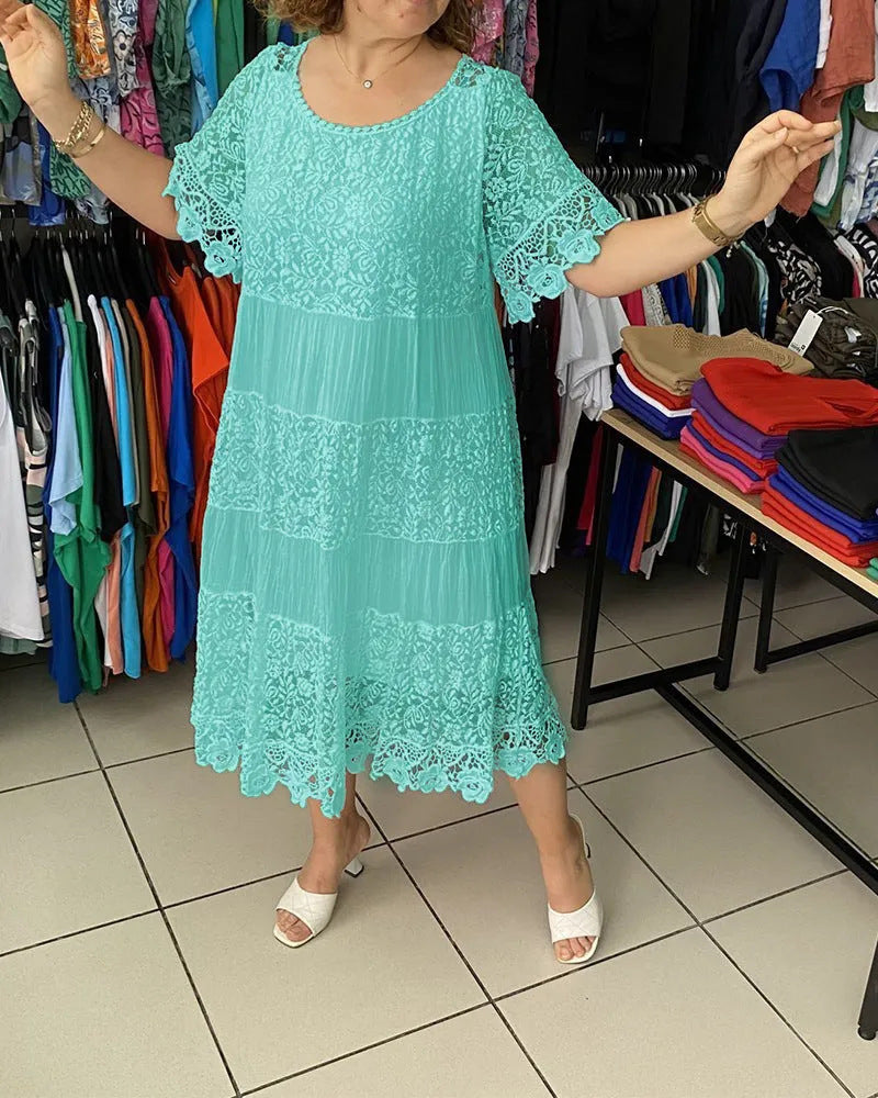 🌺👗【S-5XL】Nowa koronkowa sukienka z krótkim rękawem i okrągłym dekoltem