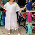 🌺👗【S-5XL】Nowa koronkowa sukienka z krótkim rękawem i okrągłym dekoltem