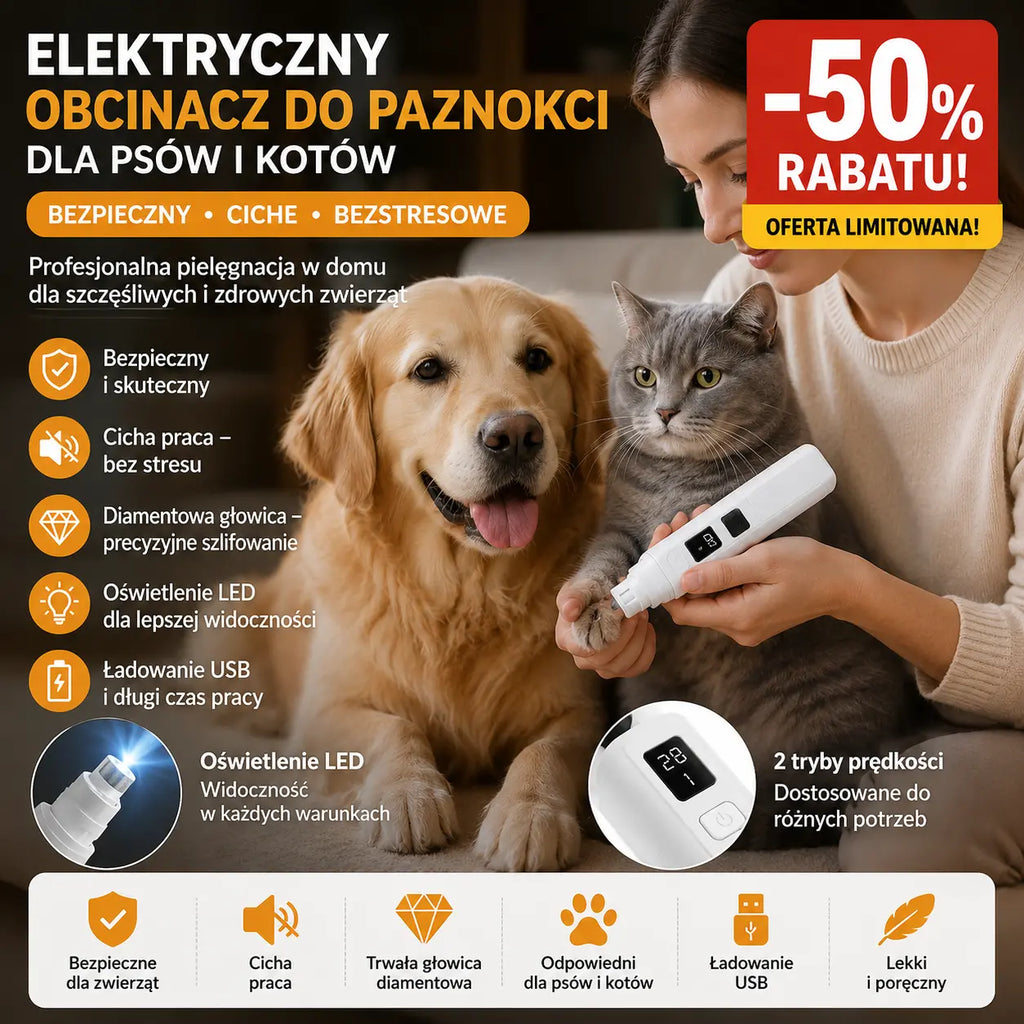 🔥【50% zniżki】🐱🐶 Elektryczna szlifierka do pazurów zwierząt z wyświetlaczem LED na baterii