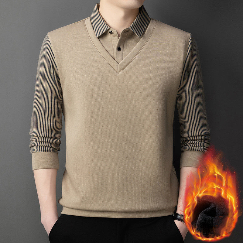 【Especiales de hoy】 Camiseta interior con cuello para hombre de mediana edad+ forro de plumón de ganso