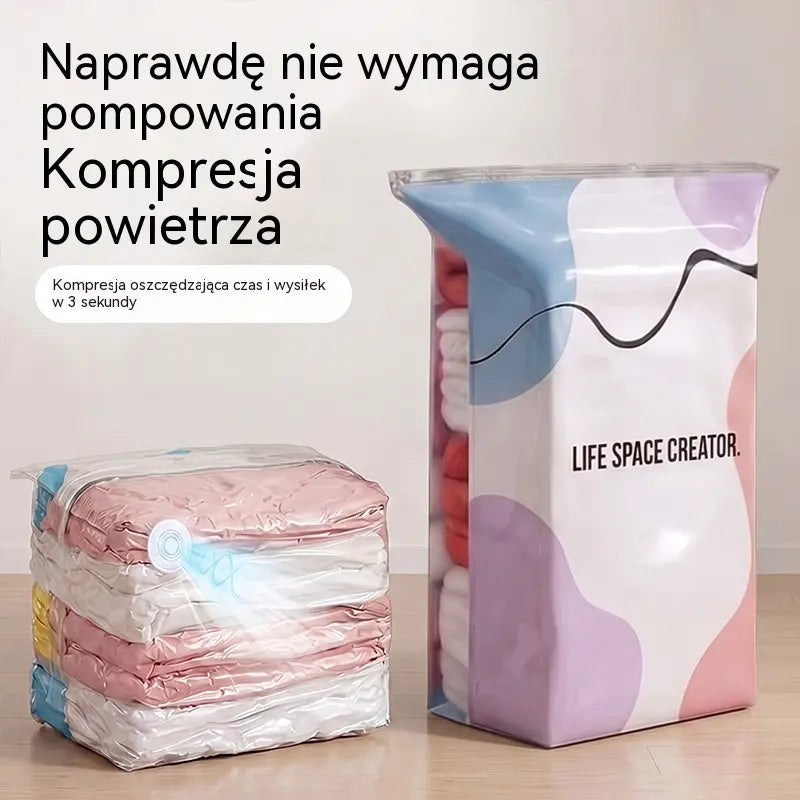 🧳 5 artykułów za jedyne 109 zł 💨 Duże, wyciskane worki próżniowe do przechowywania: Nie wymagają pompki, są szczelne, idealne do oszczędzania miejsca w walizce i w domu ✈️