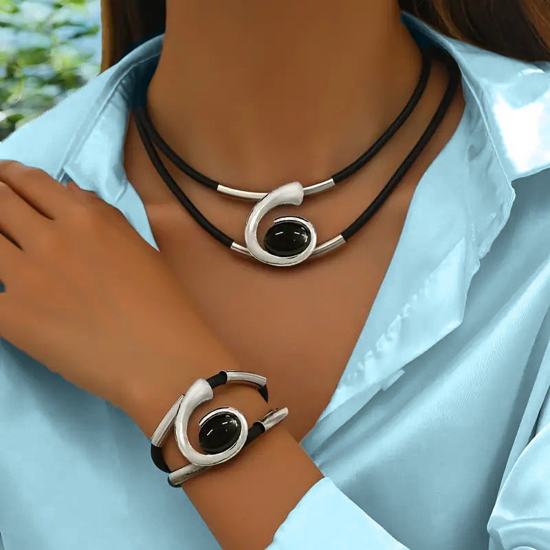✨🔥【Último día de promoción】Conjunto de collar y pulsera de piedras preciosas de estilo bohemio
