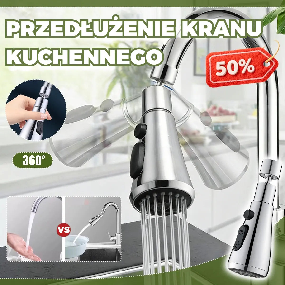 🔥 [50% OFF -Oferta ograniczona czasowo] 🚰🔥 Obrotowa (360°) nakładka na kran